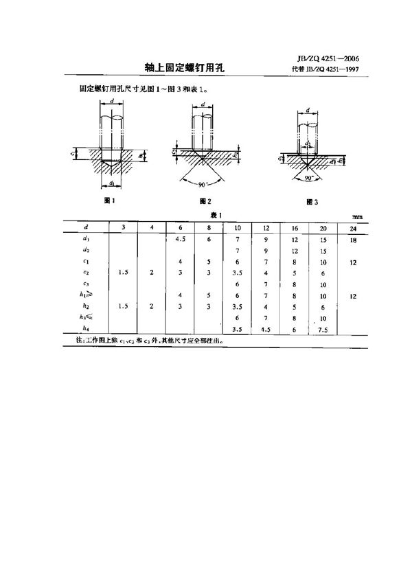 JB/ZQ 4251-2006 轴上固定螺钉用孔