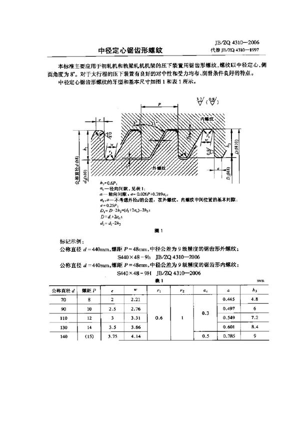 JB/ZQ 4310-2006 中径定心锯齿形螺纹