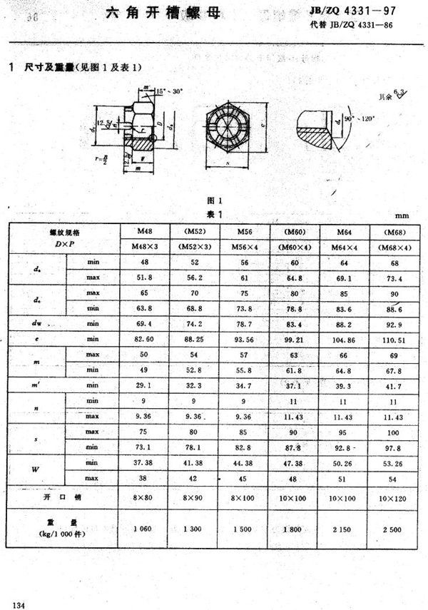 JB/ZQ 4331-1997 六角开槽螺母