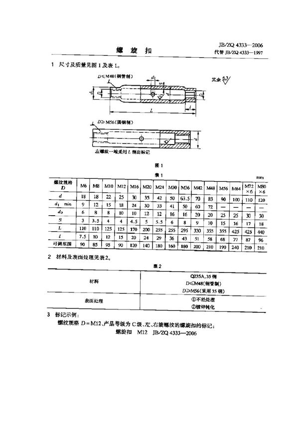 JB/ZQ 4333-2006 螺旋扣