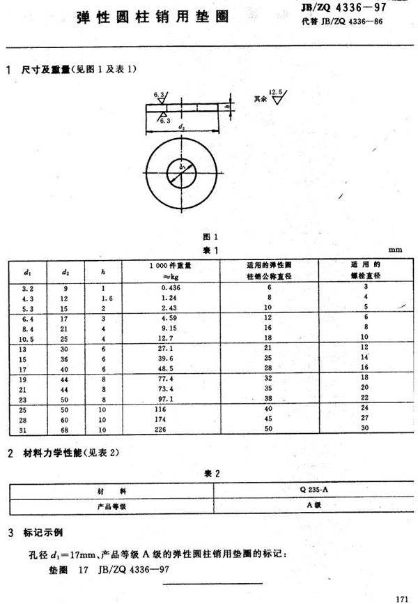 JB/ZQ 4336-1997 弹性圆柱销用垫圈