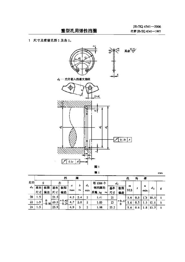 JB/ZQ 4341-2006 重型孔用弹性挡圈