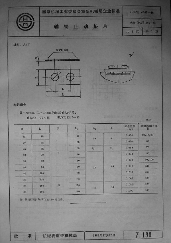 JB/ZQ 4347-1986 轴端止动垫片