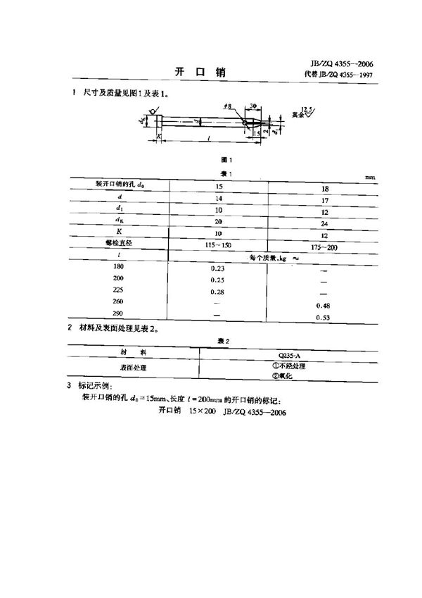 JB/ZQ 4355-2006 开口销