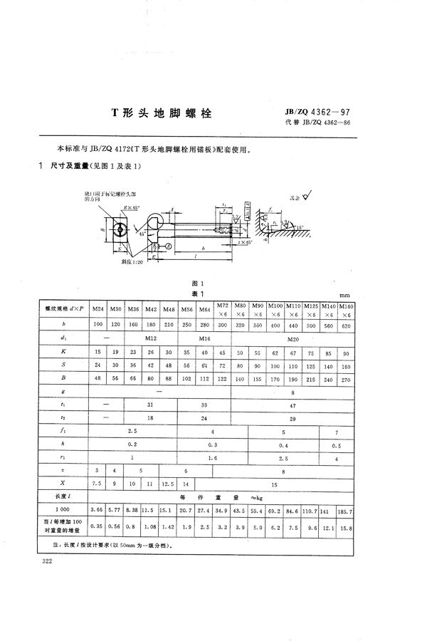 JB/ZQ 4362-1997 T形头地脚螺栓