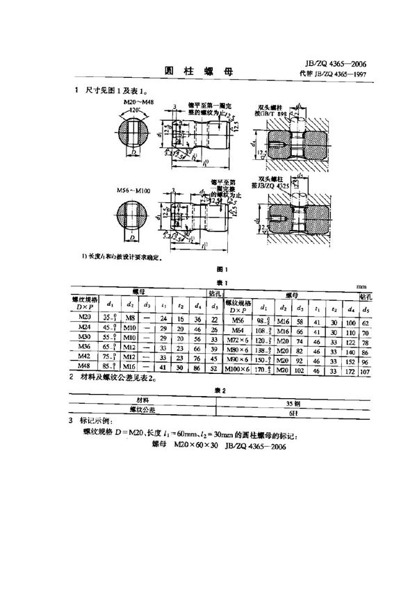 JB/ZQ 4365-2006 圆柱螺母