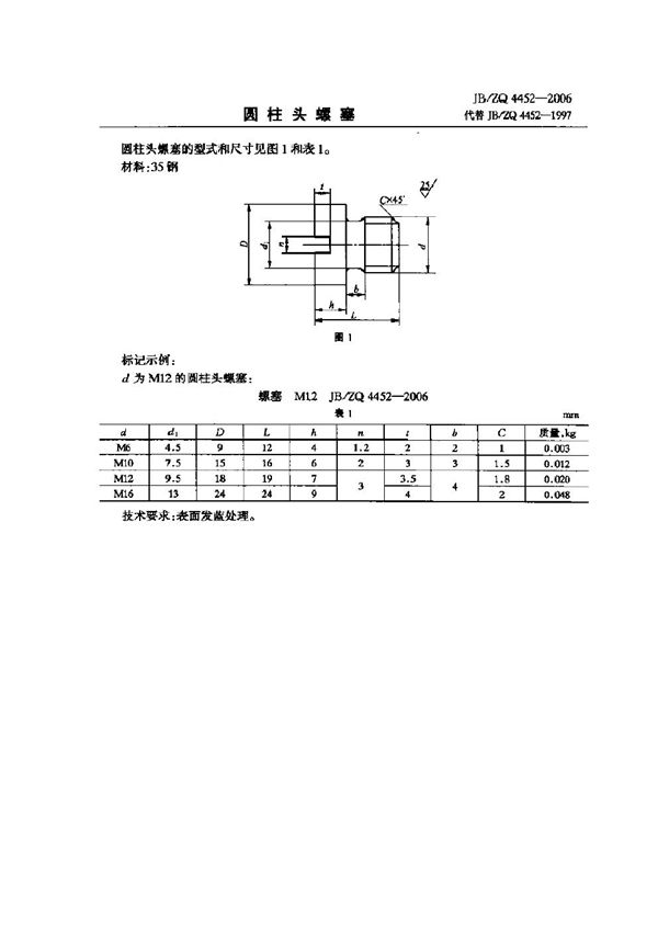 JB/ZQ 4452-2006 圆柱头螺塞