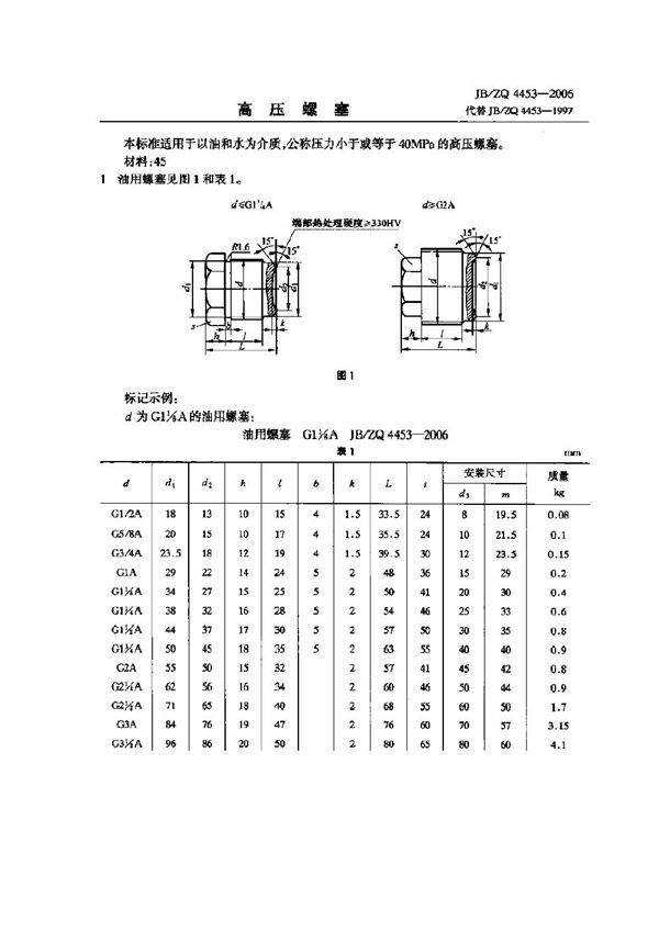 JB/ZQ 4453-2006 高压螺塞