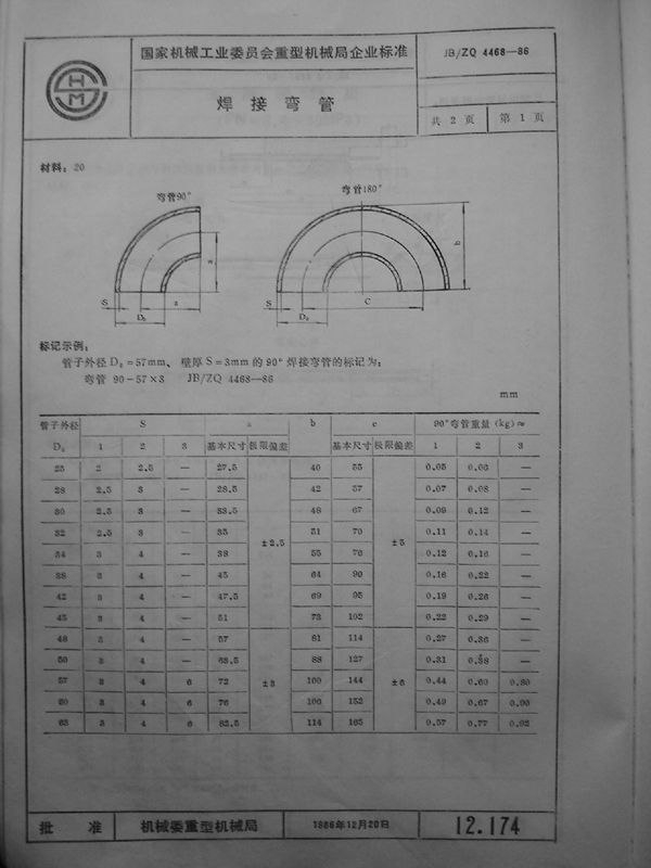 JB/ZQ 4468-1986 焊接弯管