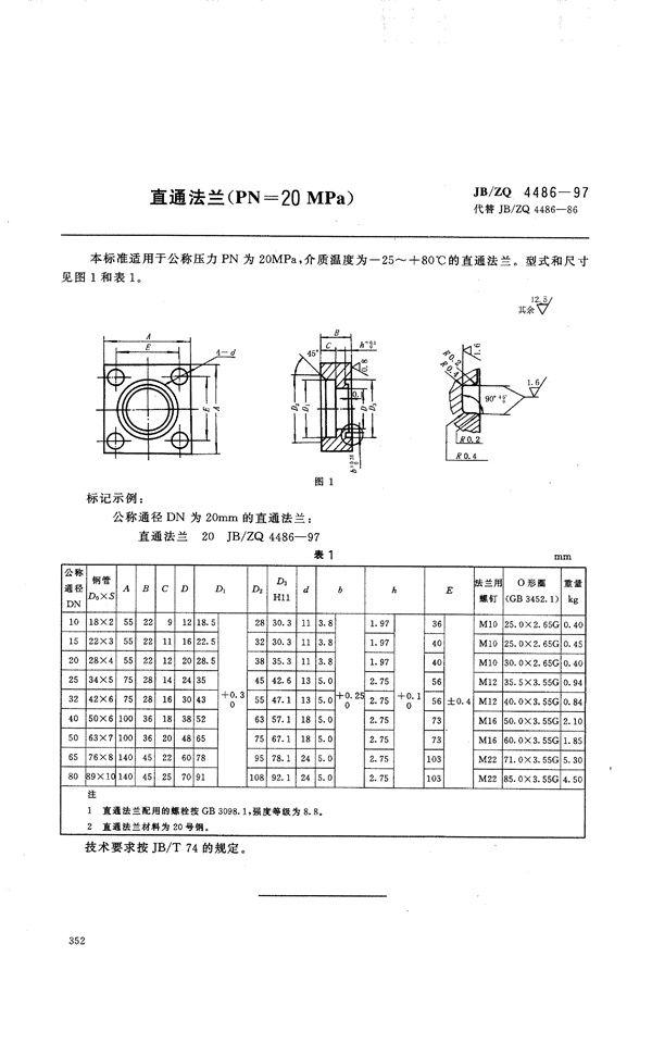 JB/ZQ 4486-1997 直通法兰(PN=20MPa)