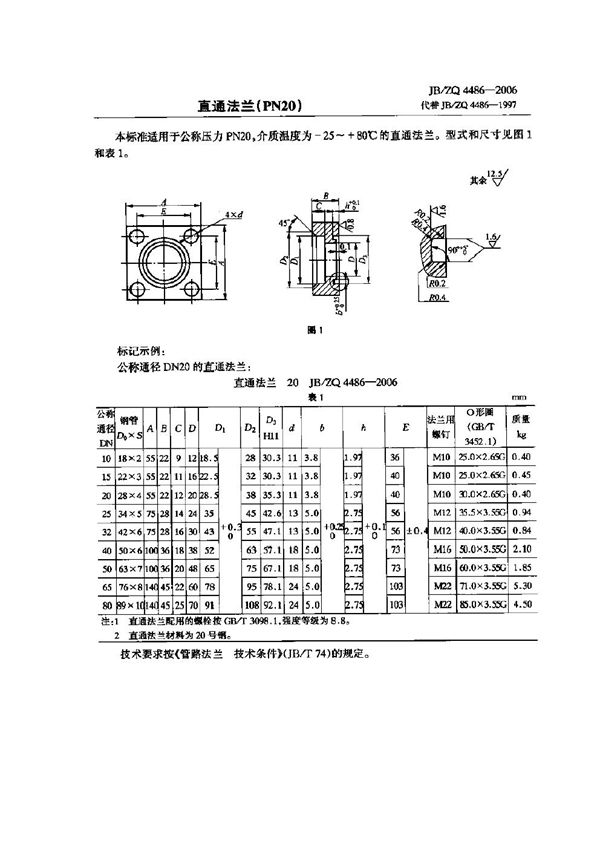 JB/ZQ 4486-2006 直通法兰(PN20)