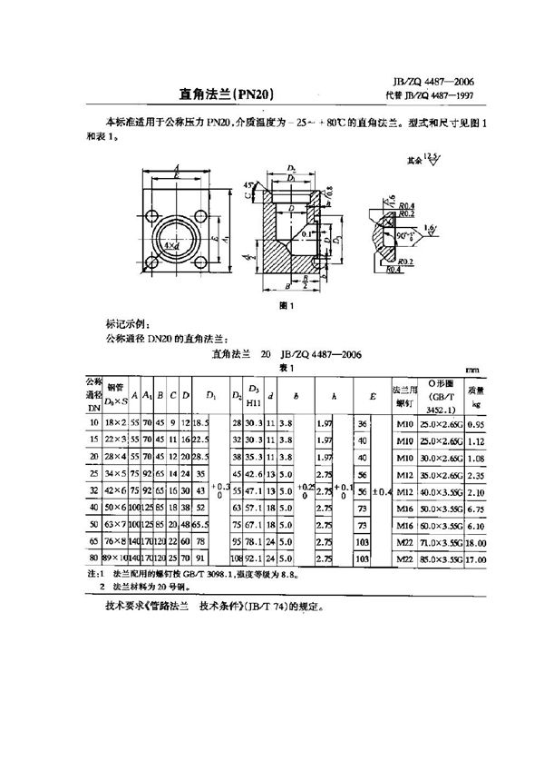 JB/ZQ 4487-2006 直角法兰(PN20)