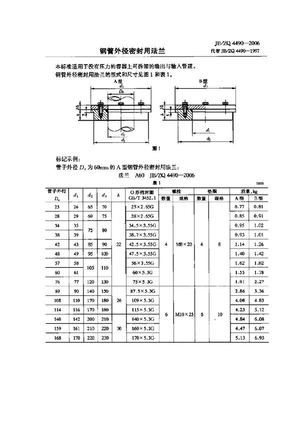 JB/ZQ 4490-2006 钢管外径密封用法兰