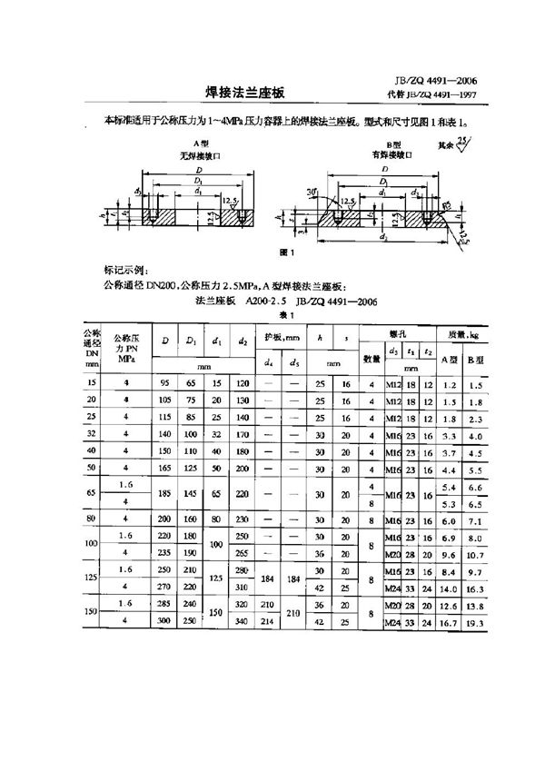 JB/ZQ 4491-2006 焊接法兰座板