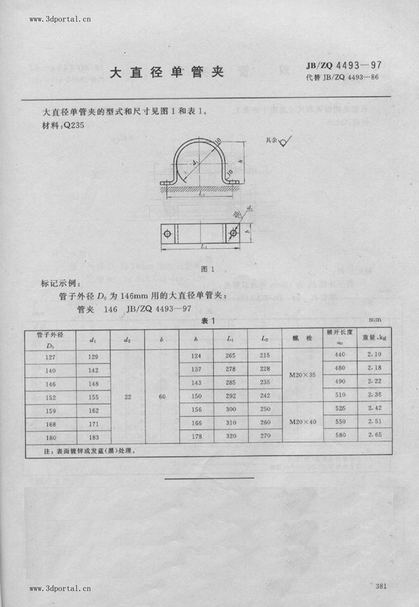 JB/ZQ 4493-1997 大直径单管夹