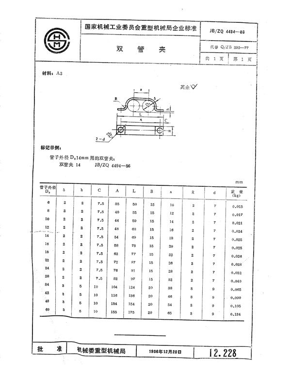 JB/ZQ 4494-1986 双管夹