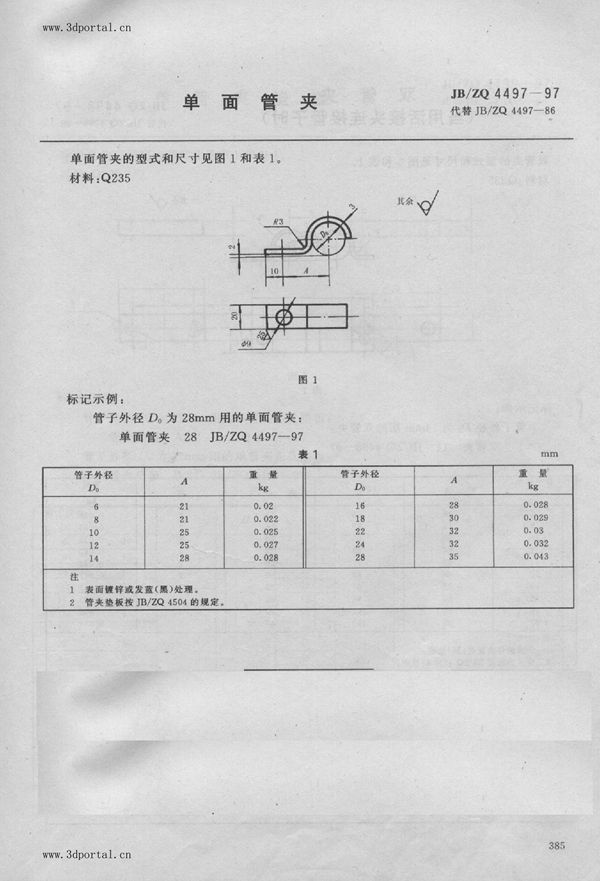 JB/ZQ 4497-1997 单面管夹