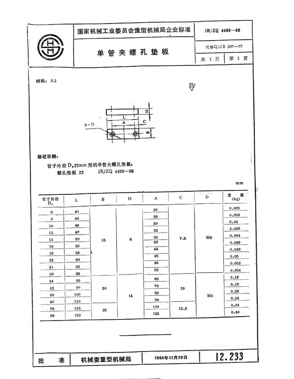 JB/ZQ 4499-1986 单管夹螺孔垫板