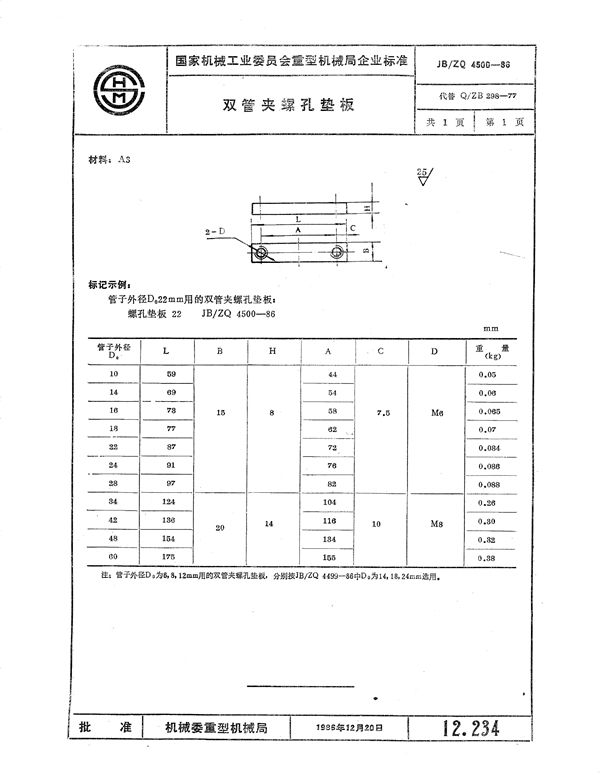 JB/ZQ 4500-1986 双管夹螺孔垫板