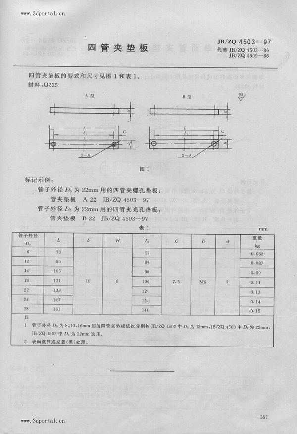 JB/ZQ 4503-1997 四管夹垫板