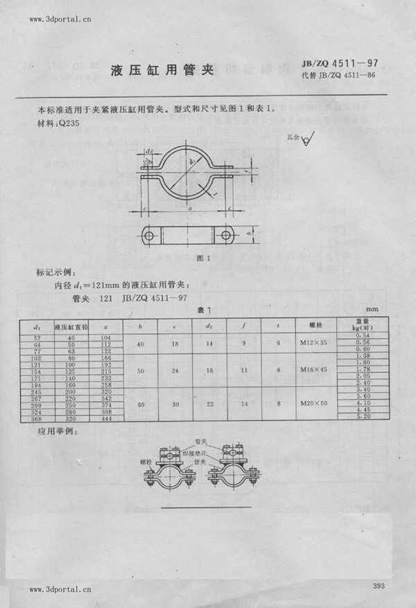 JB/ZQ 4511-1997 液压缸用管夹