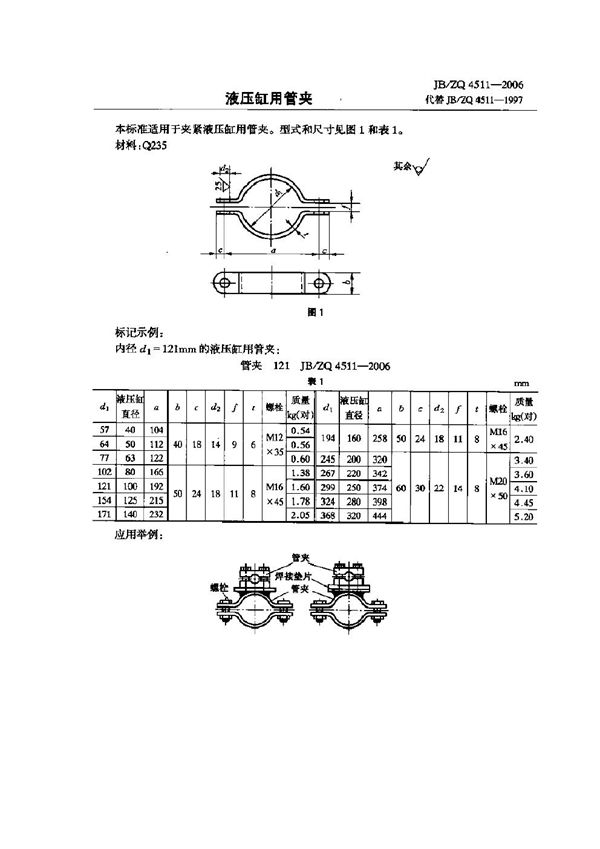 JB/ZQ 4511-2006 液压缸用管夹