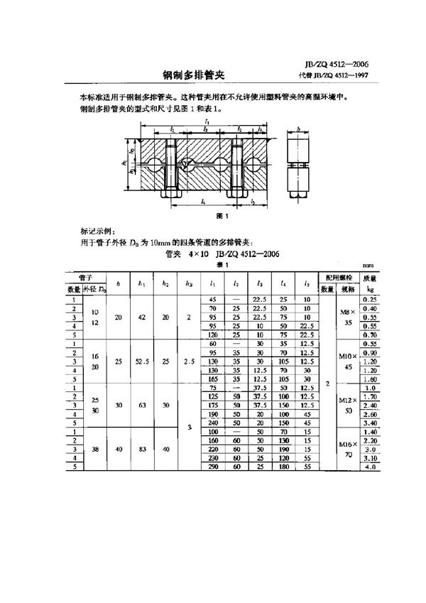 JB/ZQ 4512-2006 钢制多排管夹