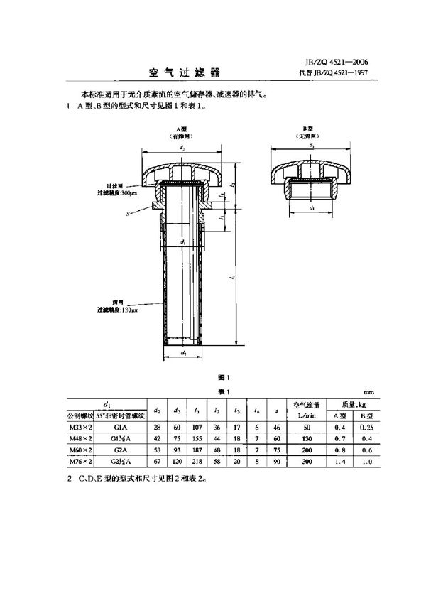 JB/ZQ 4521-2006 空气过滤器