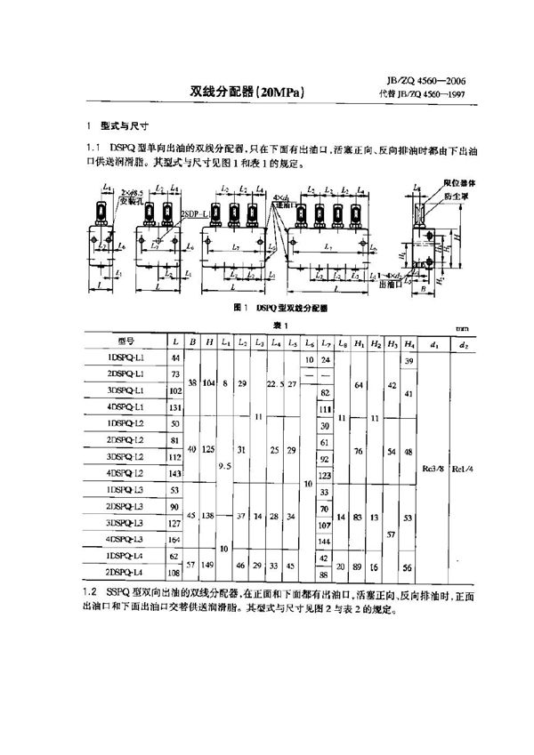 JB/ZQ 4560-2006 双线分配器(20MPa)