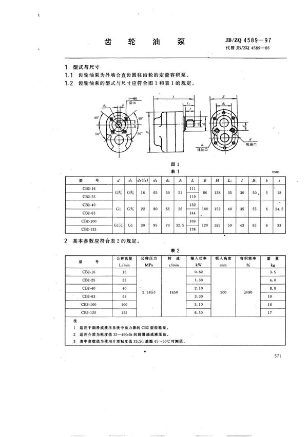 JB/ZQ 4589-1997 齿轮油泵