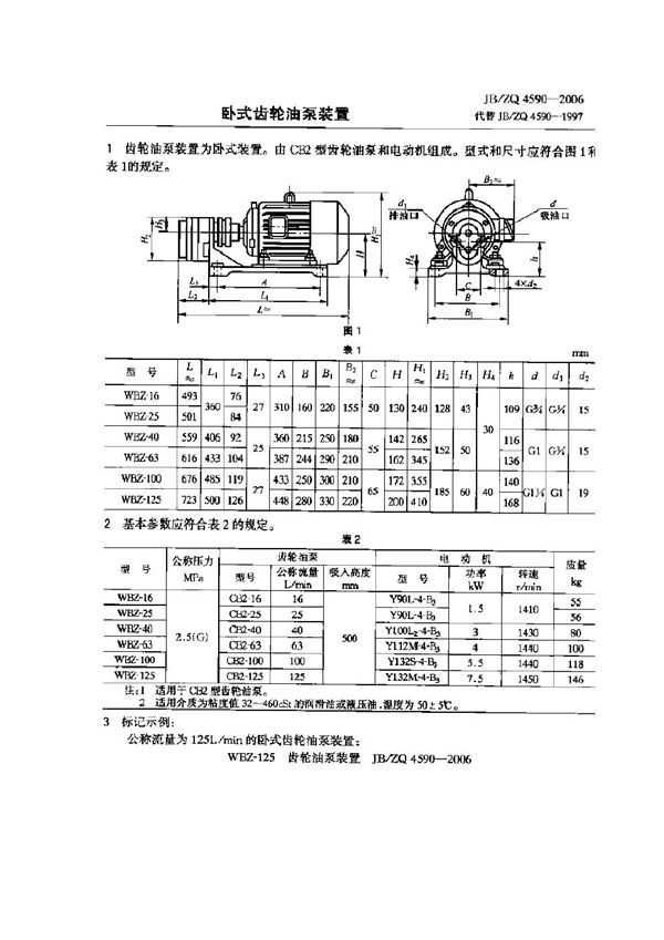 JB/ZQ 4590-2006 卧式齿轮油泵装置