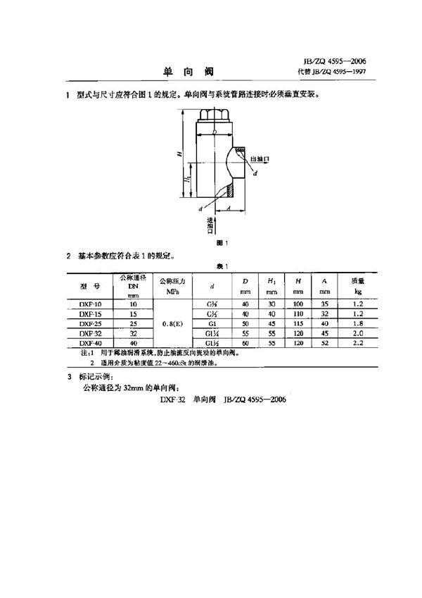 JB/ZQ 4595-2006 单向阀