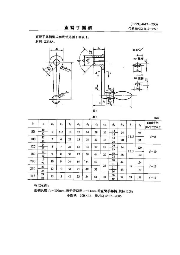 JB/ZQ 4617-2006 直臂手摇柄