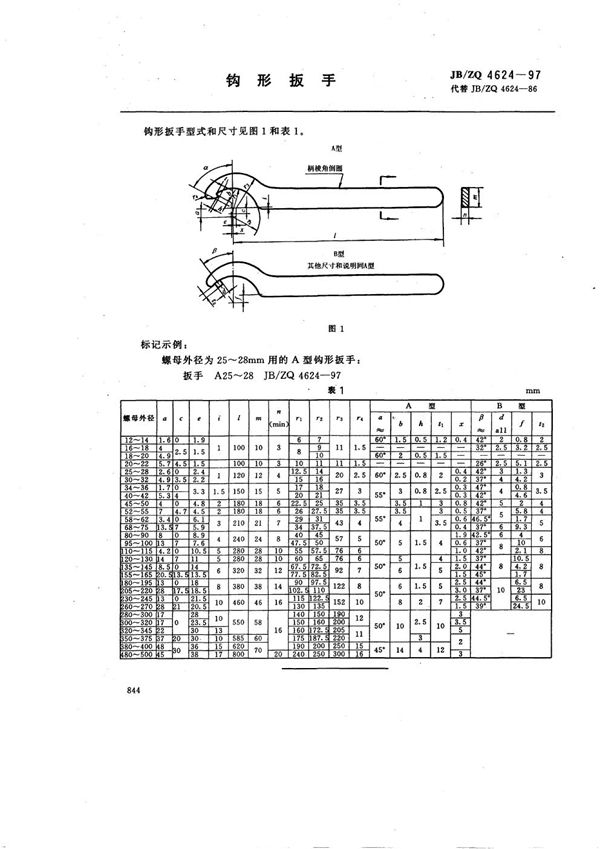 JB/ZQ 4624-1997 钩形扳手