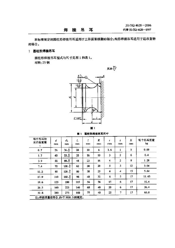 JB/ZQ 4628-2006 焊接吊耳