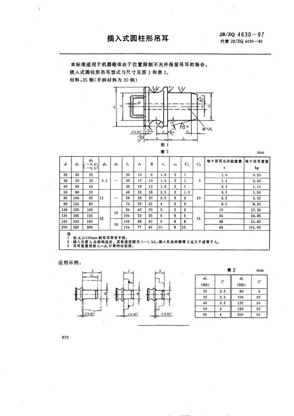 JB/ZQ 4630-1997 插入式圆柱形吊耳