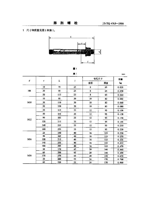 JB/ZQ 4763-2006 膨胀螺栓