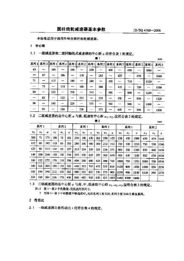 JB/ZQ 4768-2006 圆柱齿轮减速器基本参数