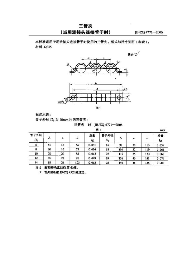 JB/ZQ 4771-2006 三管夹(当用活接头连接管子时)