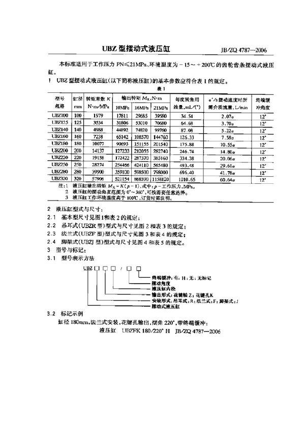 JB/ZQ 4787-2006 UBZ型摆动式液压缸