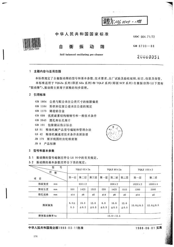 LS/T 3505-1988 自衡振动筛