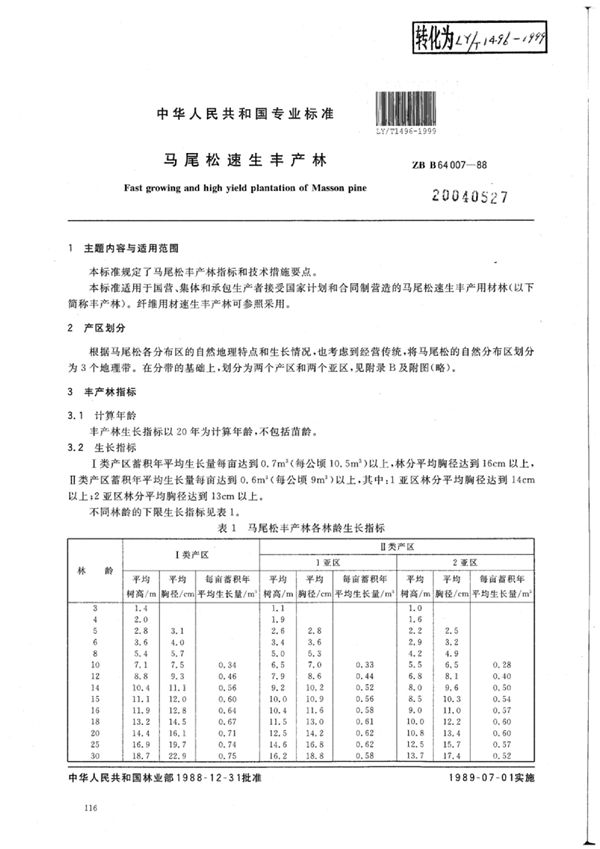 LY/T 1496-1999 马尾松速生丰产林