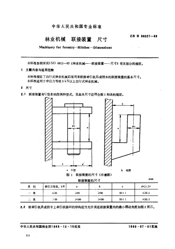 LY/T 1522-1999 林业机械 联接装置 尺寸