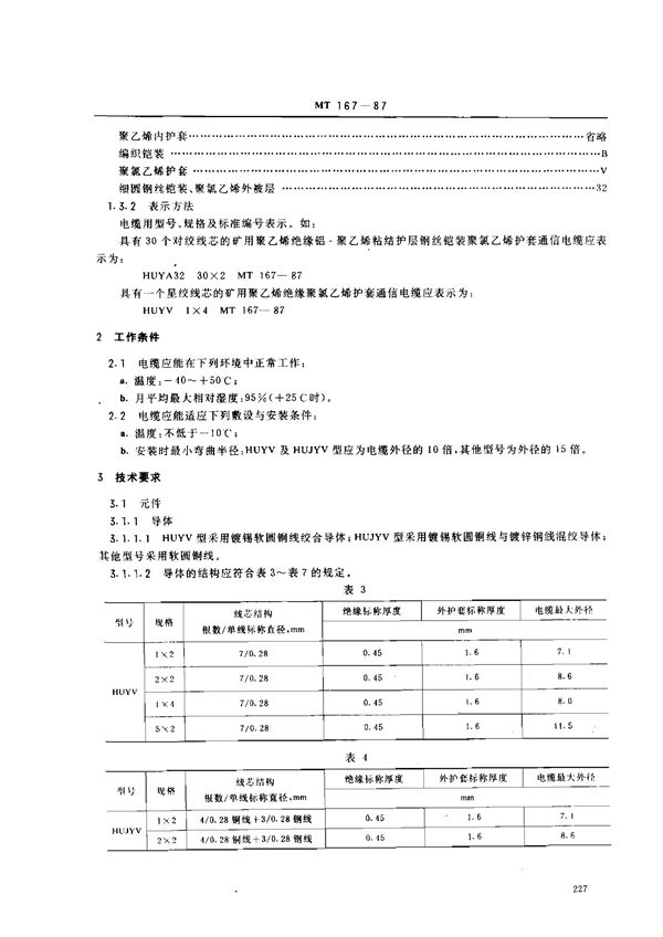 MT 167-1987 矿用聚乙烯绝缘氯乙烯护套通信电缆