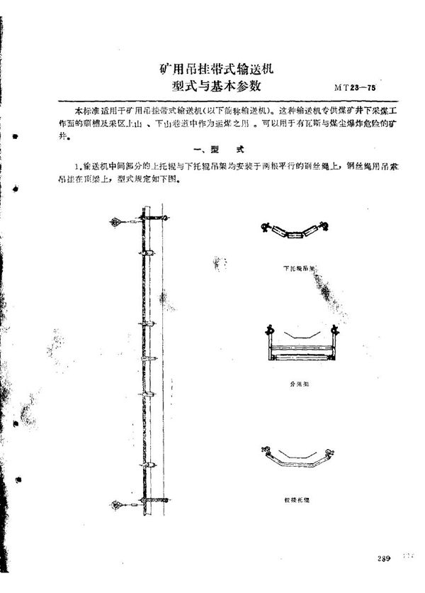 MT 23-1975 矿用吊挂带式输送机型式与基本参数