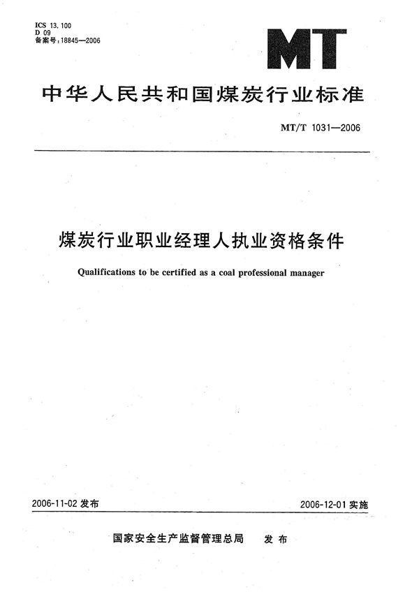 MT/T 1031-2006 煤炭行业职业经理人执业资格条件