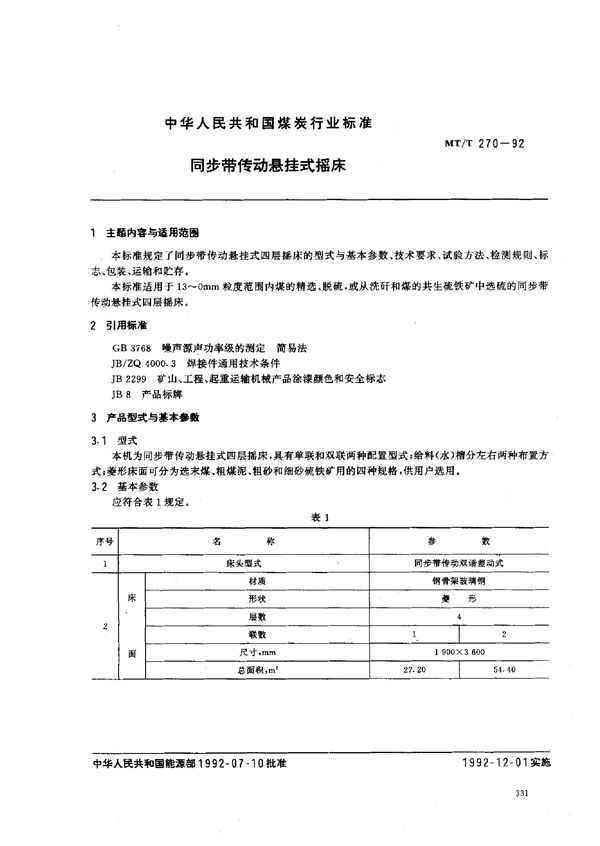 MT/T 270-1992 同步带传动悬挂式摇床