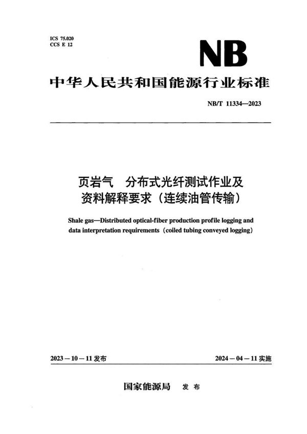 NB/T 11334-2023 页岩气 分布式光纤测试作业及资料解释要求（连续油管传输）