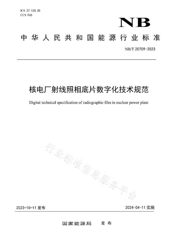 NB/T 20709-2023 核电厂射线照相底片数字化技术规范