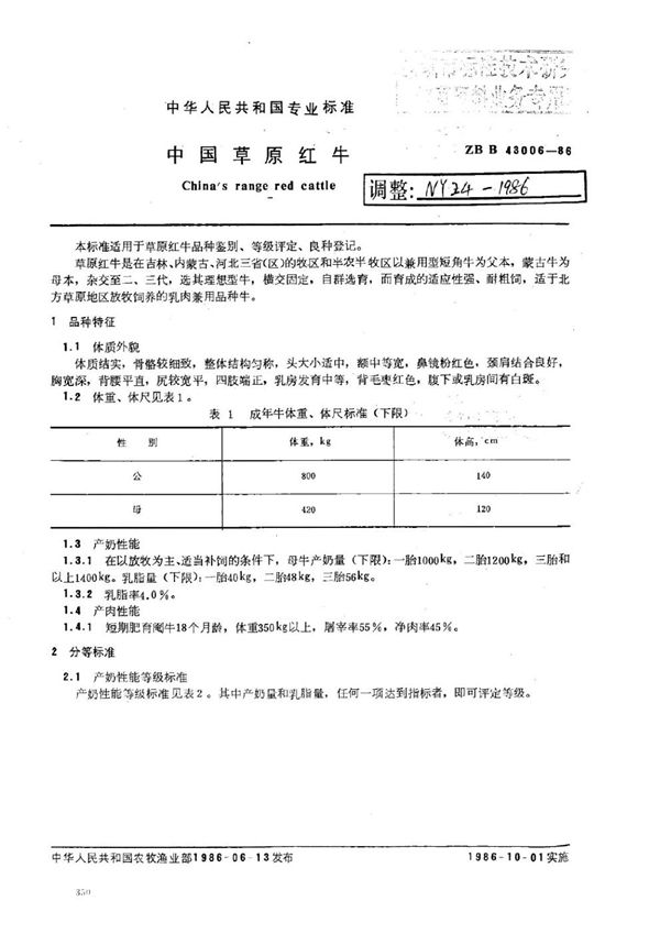 NY 24-1986 中国草原红牛